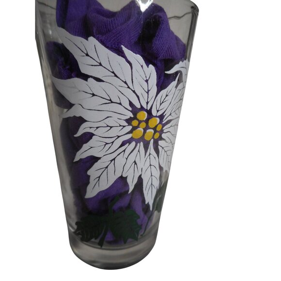 MCM Peanut Butter Drinking Juice Glass Tumbler White Poinsettia Estate find 5" - Picture 3 of 4